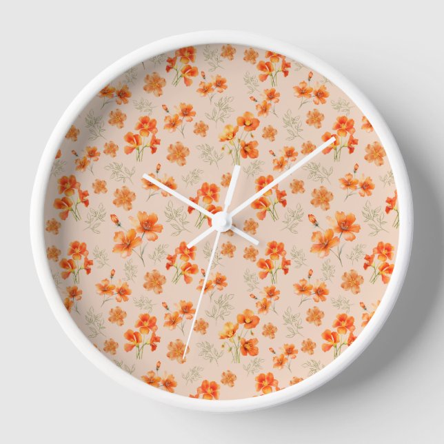 Orange Flowers with Green Leaves Clock (Front)