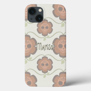 Orange Flowery Sugar Skulls with vines Custom Text iPhone 13 Case