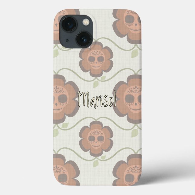 Orange Flowery Sugar Skulls with vines Custom Text Case-Mate iPhone Case (Back)