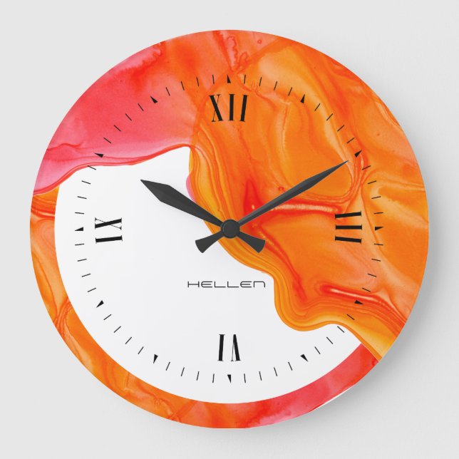 Orange flowing geode ink design large clock (Front)