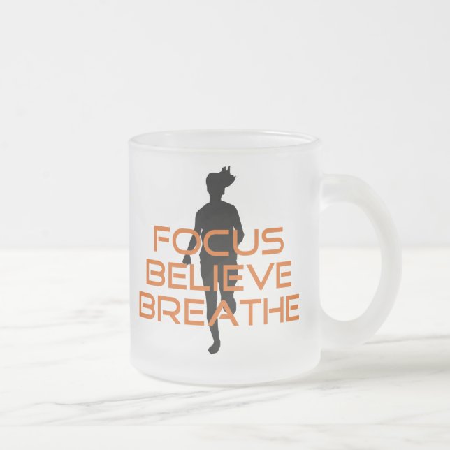 Orange Focus Believe Breathe Running Frosted Glass Coffee Mug (Right)