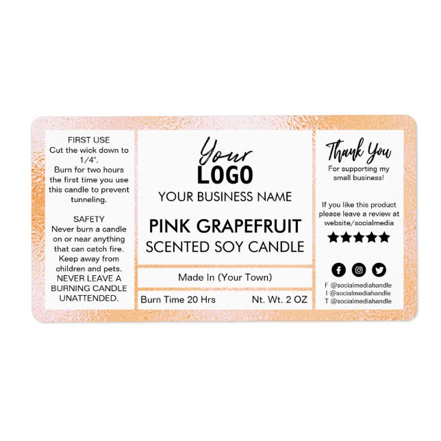 Orange Foil Pink Grapefruit Scented Soy Candle Lab (Front)