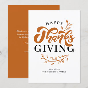 Orange Foliage Wreath Happy Thanksgiving Holiday Card
