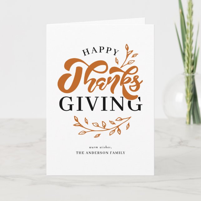 Orange Foliage Wreath Happy Thanksgiving Holiday Card (Front)