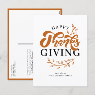 Orange Foliage Wreath Happy Thanksgiving Holiday Postcard