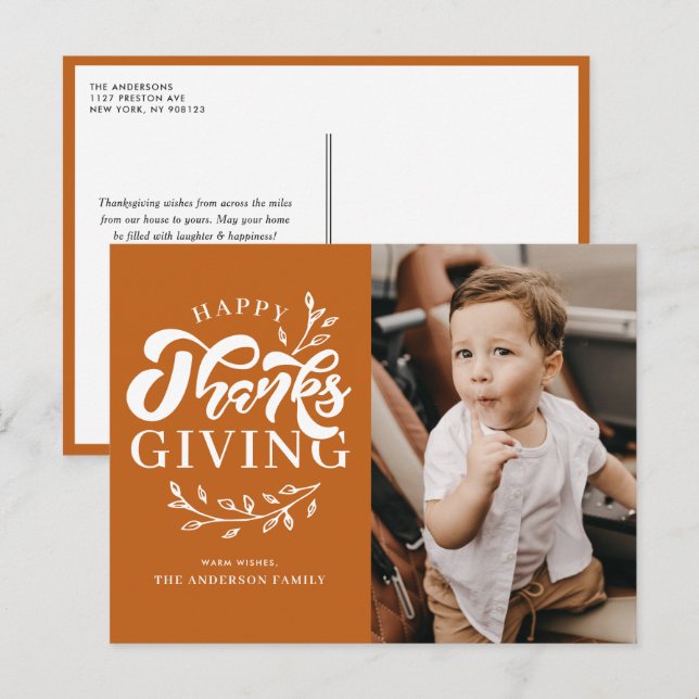 Orange Foliage Wreath Photo Happy Thanksgiving Holiday Postcard (Front/Back)