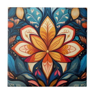 Orange Folk Flower Tile