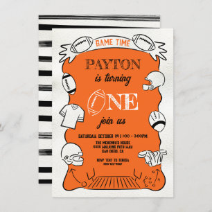 Orange Football 1st One Hand drawn Birthday Invitation