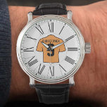 Orange Football Shirt with Roman Numerals. Watch<br><div class="desc">Football shirt design with an old gold orange shirt. Add name and number of your choice. The watch face has Roman numerals.</div>