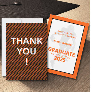 Orange Football Theme Graduation  Thank You Card
