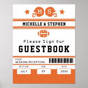 Orange Football Ticket Wedding Guestbook Sign