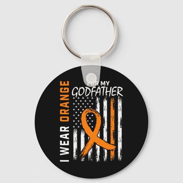 Orange For My Godfather Leukaemia Cancer Awareness Key Ring (Front)