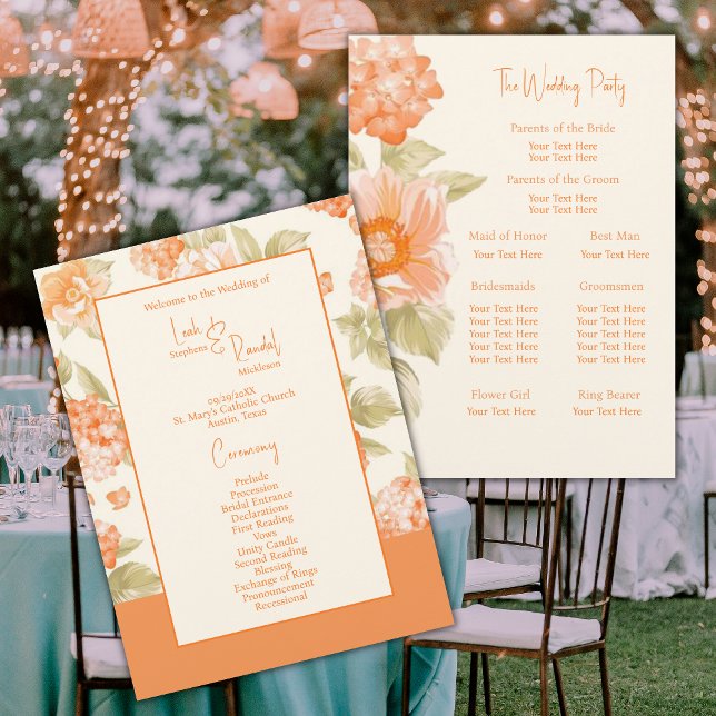 Orange Foral Wedding Program Invitation (Creator Uploaded)