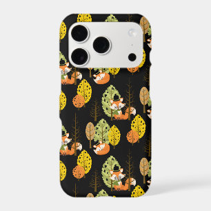 Orange Fox Autumn Trees Forest Black Night Hipster