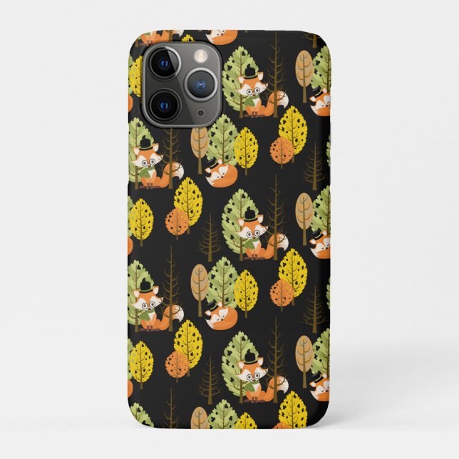Orange Fox Autumn Trees Forest Black Night Hipster Case-Mate iPhone Case (Back)