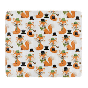 Orange Fox Autumn Trees Forest Hipster Glasses Fox Cutting Board