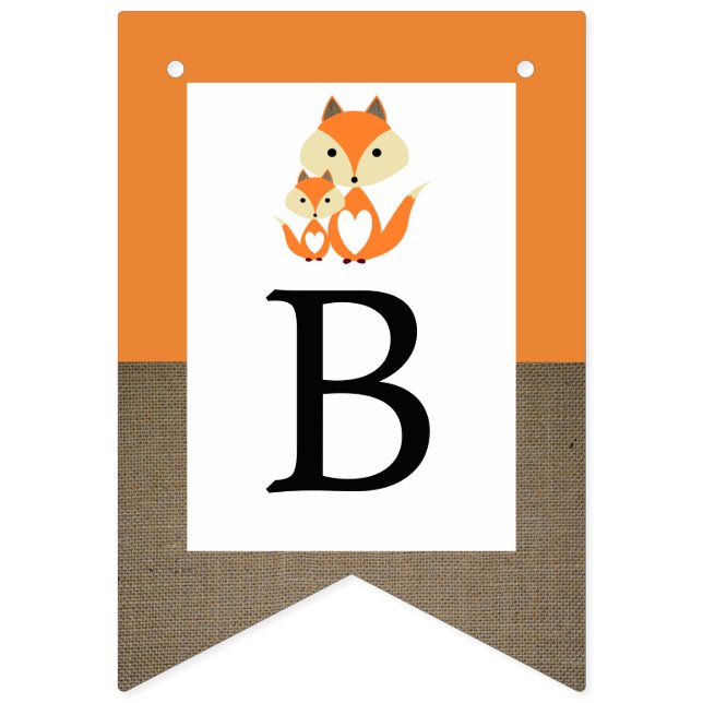 Orange Fox Burlap Baby Shower Bunting (Third Flag)