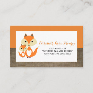Orange Fox Burlap Baby Shower Gift Registry Enclosure Card