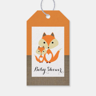 Orange Fox Burlap Baby Shower Gift Tags