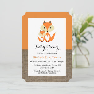 Orange Fox Burlap Baby Shower Invitation