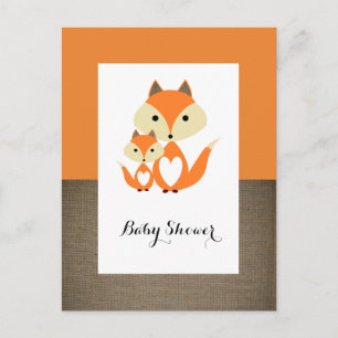 Orange Fox Burlap Baby Shower Invitation