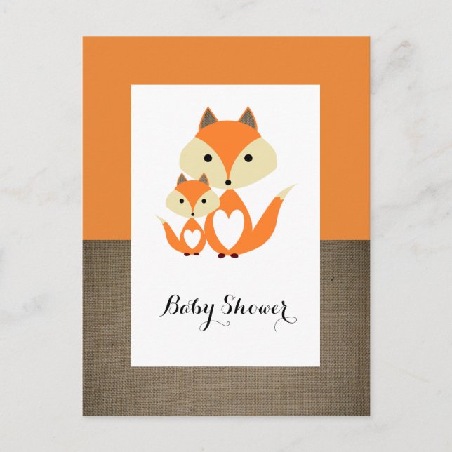 Orange Fox Burlap Baby Shower Invitation (Front)