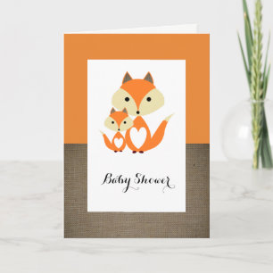 Orange Fox Burlap Baby Shower Invitation