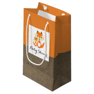 Orange Fox Burlap Baby Shower Small Gift Bag