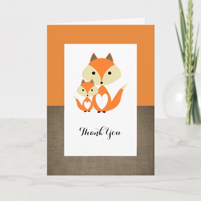 Orange Fox Burlap Baby Shower Thank You (Front)