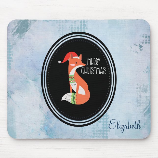 Orange Fox in Red Santa Hat Merry Christmas Mouse Mat (Front)