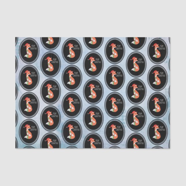 Orange Fox in Red Santa Hat Merry Christmas Tissue Paper (Front)