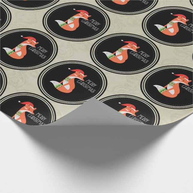 Orange Fox in Red Santa Hat Merry Christmas Wrapping Paper (Corner)