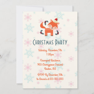 Orange Fox In Santa Hat Christmas Party Invitation