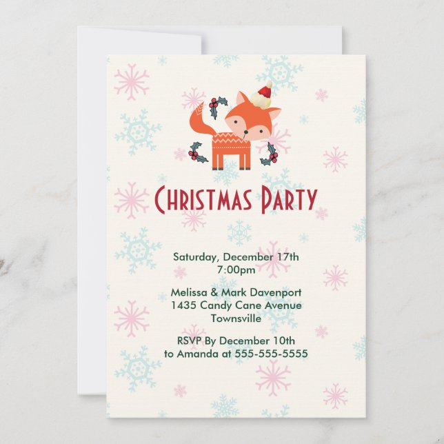 Orange Fox In Santa Hat Christmas Party Invitation (Front)