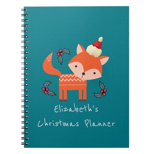 Orange Fox In Santa Hat Christmas Plans Customised Notebook (Front)