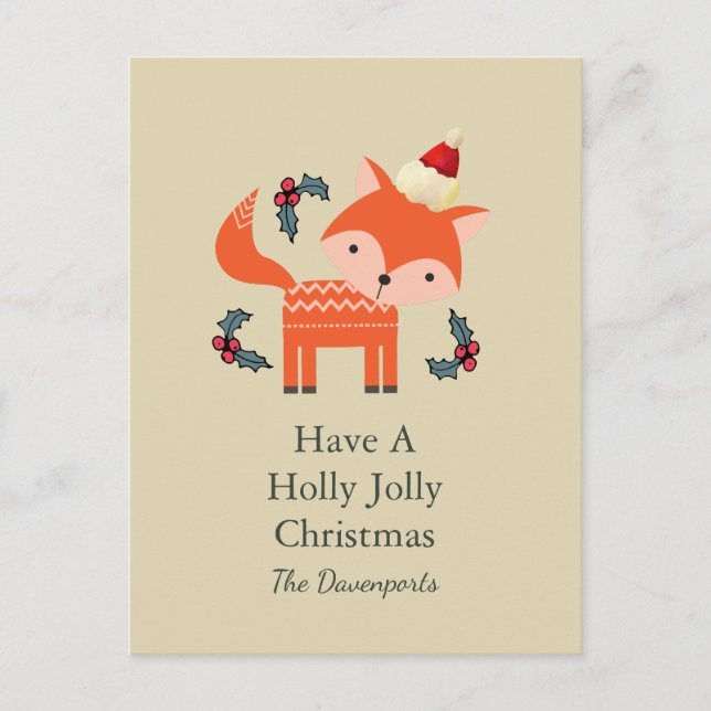 Orange Fox In Santa Hat Cute Christmas Customised Holiday Postcard (Front)