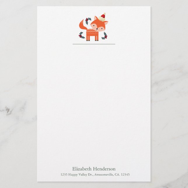 Orange Fox In Santa Hat Cute Customised Christmas Stationery (Front)