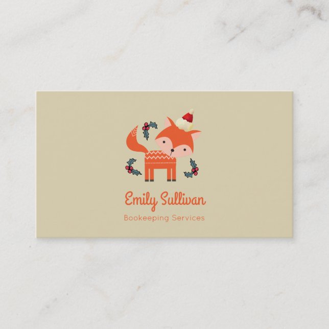 Orange Fox In Santa Hat Cute Whimsical Christmas Business Card (Front)