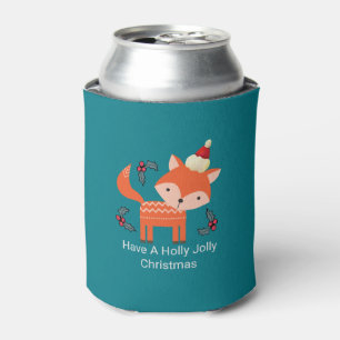 Orange Fox In Santa Hat Cute Whimsical Christmas Can Cooler