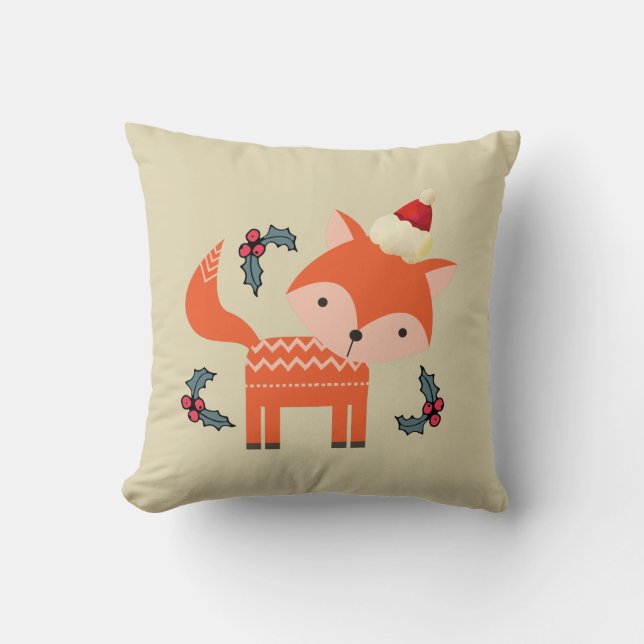 Orange Fox In Santa Hat Cute Whimsical Christmas Cushion (Front)
