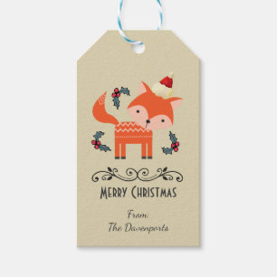Orange Fox In Santa Hat Cute Whimsical Christmas Gift Tags