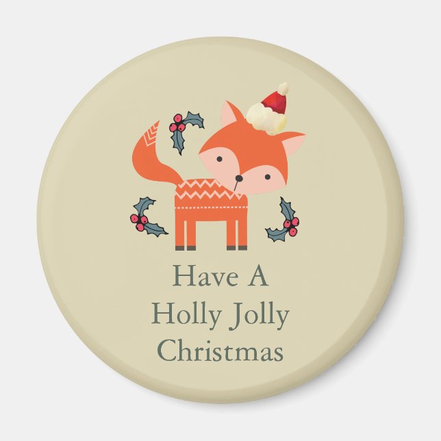 Orange Fox In Santa Hat Cute Whimsical Christmas Magnet (Front)