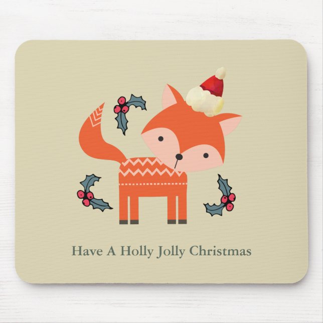 Orange Fox In Santa Hat Cute Whimsical Christmas Mouse Mat (Front)
