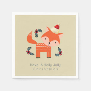 Orange Fox In Santa Hat Cute Whimsical Christmas Napkin