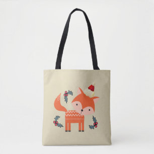 Orange Fox In Santa Hat Cute Whimsical Christmas Tote Bag