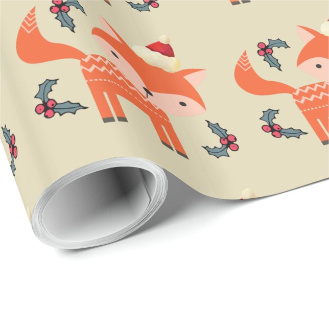 Orange Fox In Santa Hat Cute Whimsical Christmas Wrapping Paper (Roll Corner)