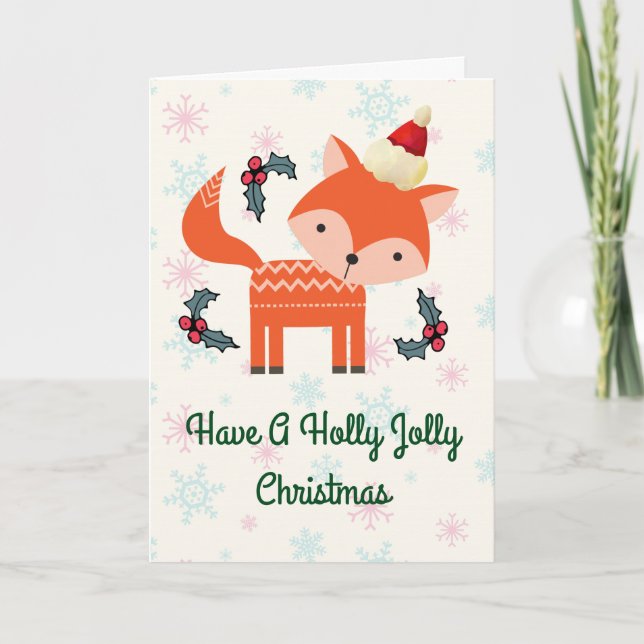 Orange Fox In Santa Hat Whimsical Christmas Custom Holiday Card (Front)