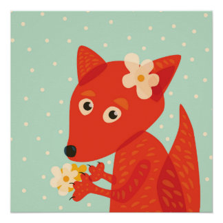 Orange Fox Kawaii Cute Kids Poster