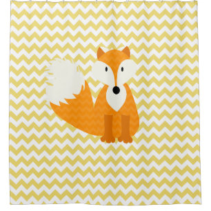 Orange Fox on Yellow Chevron Stripes Shower Curtain