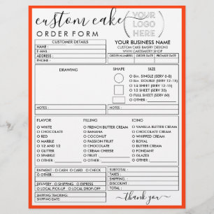 Orange Frame Simple Modern Bakery Cake Order Form Flyer